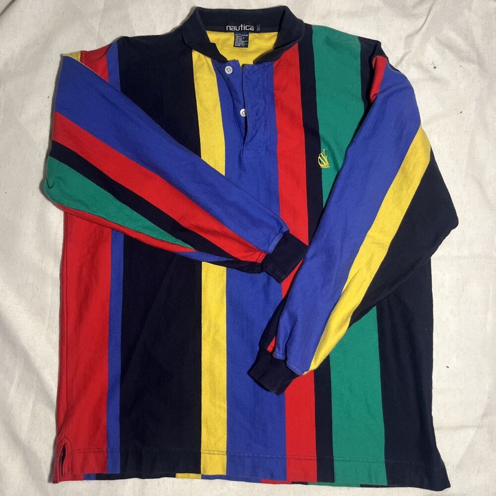 Vintage 90s Nautica Striped Color Block Nautical Long Sleeve Rugby Preppy Large